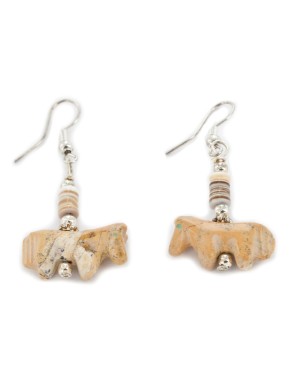 Horse Certified Authentic Navajo .925 Sterling Silver Hooks Natural Jasper Heishi Native American Earrings 18146-3