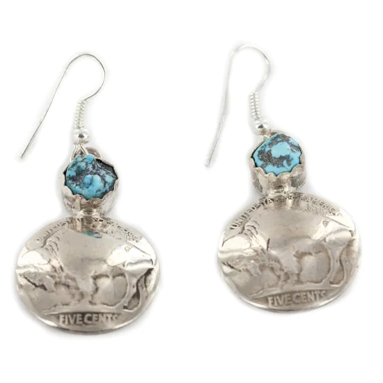 Vintage Style OLD Buffalo Nickel Coin Navajo .925 Sterling Silver Natural Turquoise Dangle Earrings 18144 Vintage Style OLD Buffalo Nickel Coin Navajo .925 Sterling Silver Natural Turquoise Dangle Earrings 18144