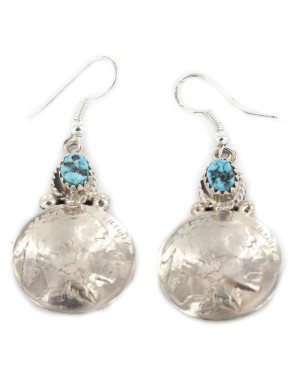 Vintage Style OLD Buffalo Nickel Coin Certified Authentic Navajo .925 Sterling Silver Natural Turquoise Dangle Earrings 18145