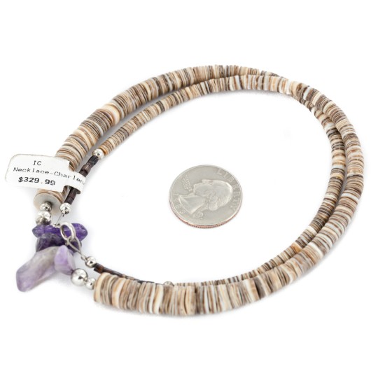 Certified Authentic .925 Sterling Silver Navajo Natural Amethyst and Graduated Heishi Native American Necklace 7501008-54