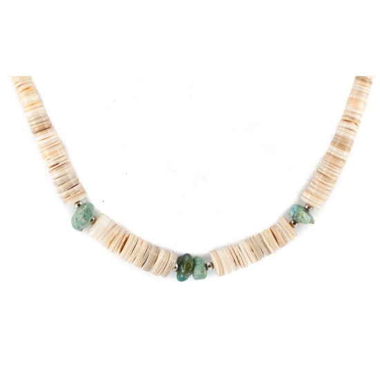 Certified Authentic Navajo .925 Sterling Silver Natural Graduated Melon Shell and Turquoise Native American Necklace 18161-30 Certified Authentic Navajo .925 Sterling Silver Natural Graduated Melon Shell and Turquoise Native American Necklace 18161-30