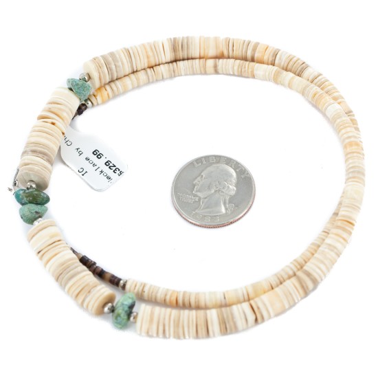 Certified Authentic Navajo .925 Sterling Silver Natural Graduated Melon Shell and Turquoise Native American Necklace 18161-30 Certified Authentic Navajo .925 Sterling Silver Natural Graduated Melon Shell and Turquoise Native American Necklace 18161-30