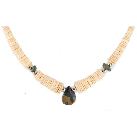 Certified Authentic Navajo .925 Sterling Silver Natural Graduated Melon Shell Turquoise Native American Necklace 17084-30