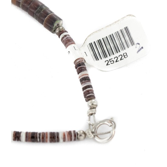 Certified Authentic Navajo .925 Sterling Silver Natural Turquoise Graduated Heishi and Spiny Oyster Native American Necklace 25228-2