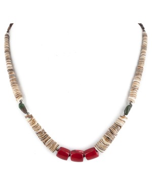 Certified Authentic .925 Sterling Silver Navajo Coral Natural Graduated Heishi Turquoise Native American Necklace 17083-09 Certified Authentic .925 Sterling Silver Navajo Coral Natural Graduated Heishi Turquoise Native American Necklace 17083-09