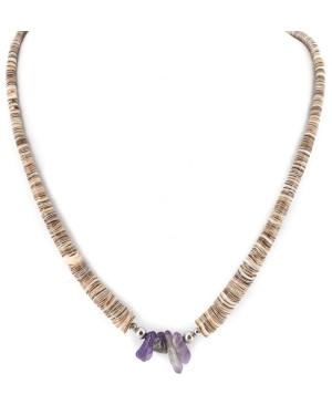 Certified Authentic .925 Sterling Silver Navajo Natural Amethyst and Graduated Heishi Native American Necklace 7501008-54 Certified Authentic .925 Sterling Silver Navajo Natural Amethyst and Graduated Heishi Native American Necklace 7501008-54