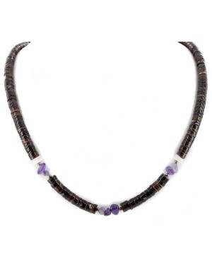Certified Authentic .925 Sterling Silver Navajo Natural Graduated Heishi Amethyst Native American Necklace 15151-169