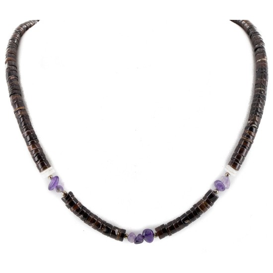Certified Authentic .925 Sterling Silver Navajo Natural Graduated Heishi Amethyst Native American Necklace 15151-169