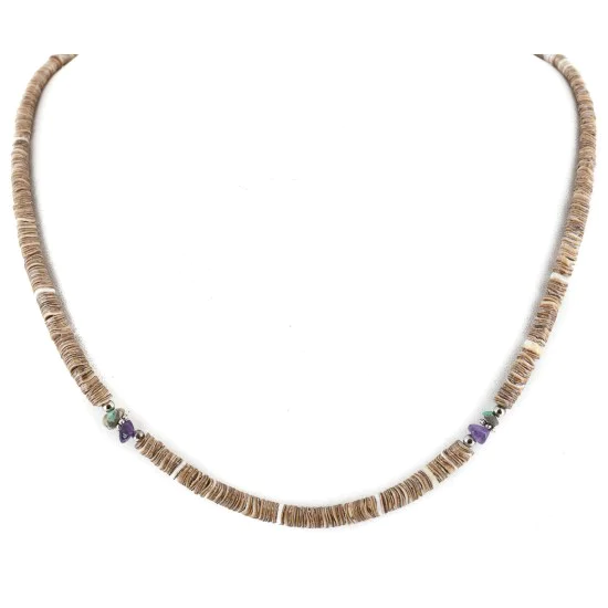 .925 Sterling Silver Navajo Natural Turquoise Graduated Heishi Amethyst Native American Necklace 25231-2 .925 Sterling Silver Navajo Natural Turquoise Graduated Heishi Amethyst Native American Necklace 25231-2