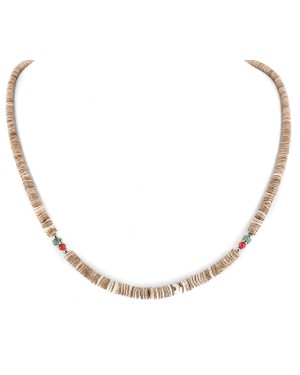 Certified Authentic Navajo .925 Sterling Silver Coral Natural Turquoise and Graduated Heishi Native American Necklace 25231-7