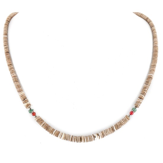 Certified Authentic Navajo .925 Sterling Silver Coral Natural Turquoise and Graduated Heishi Native American Necklace 25231-7