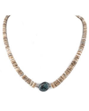 Certified Authentic Navajo .925 Sterling Silver Natural Graduated Heishi Spiderweb Turquoise Native American Necklace 15554-75