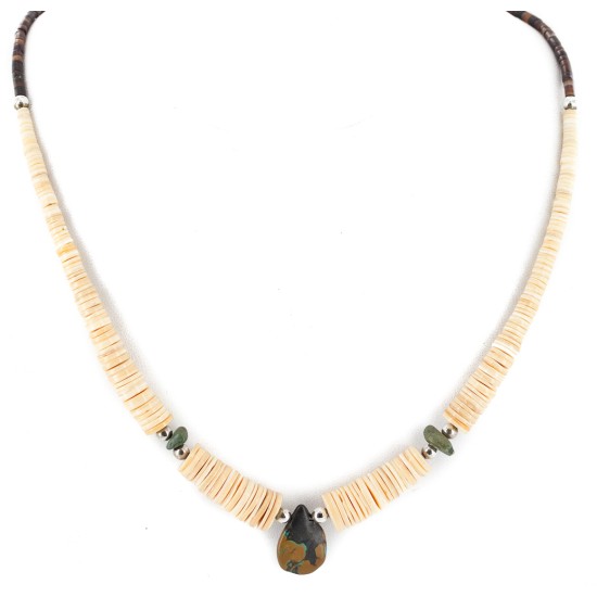 Certified Authentic Navajo .925 Sterling Silver Natural Graduated Melon Shell Turquoise Native American Necklace 17084-30