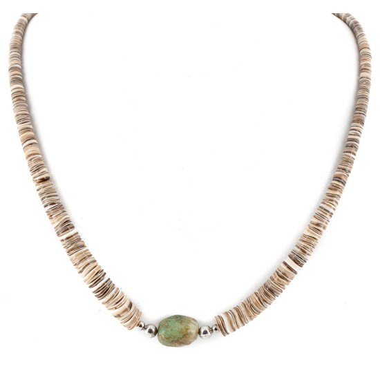 Certified Authentic Navajo .925 Sterling Silver Natural Turquoise Graduated Heishi Native American Necklace 7501008-22