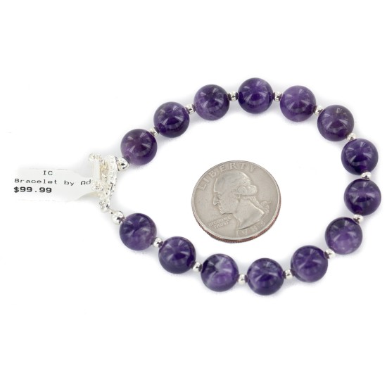 Certified Authentic Navajo Nickel Natural Amethyst Native American Bracelet  13025-2