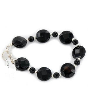 Certified Authentic Navajo Nickel Natural Black Onyx Native American Bracelet  13025-4