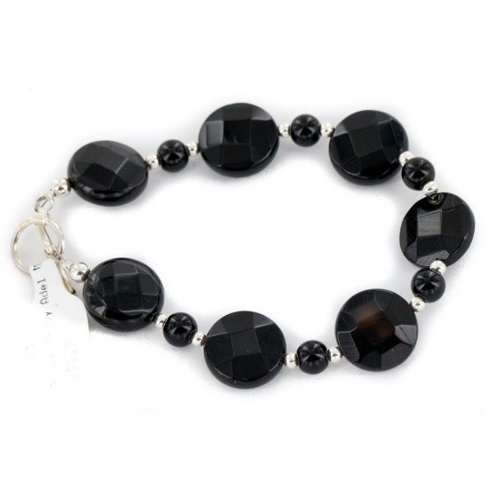 Certified Authentic Navajo Nickel Natural Black Onyx Native American Bracelet  13025-4