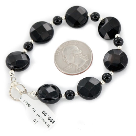 Certified Authentic Navajo Nickel Natural Black Onyx Native American Bracelet  13025-4
