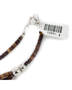 Certified Authentic 3 Strand Navajo .925 Sterling Silver Natural Turquoise Coral Graduated Heishi Native American Necklace 15931-1