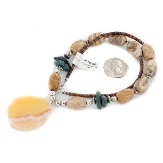 Certified Authentic Navajo .925 Sterling Silver Natural Spiderweb Turquoise Jasper Agate Native American Necklace 18108-78