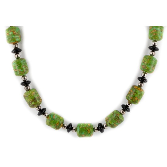 Certified Authentic Navajo .925 Sterling Silver Composite Gaspeite Black Onyx Native American Necklace 17047-2