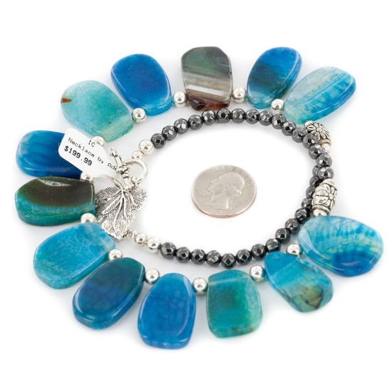 Certified Authentic Navajo Nickel Dyed Quartz Hematite Native American Necklace 25321-1