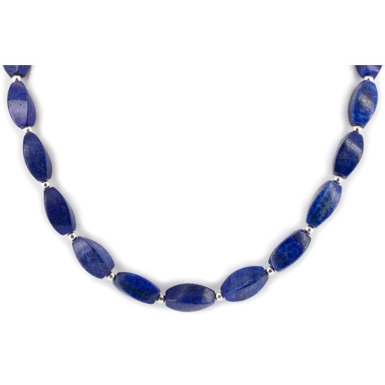 Certified Authentic Navajo Nickel Natural Lapis Lazuli Hematite Native American Necklace 25320-2