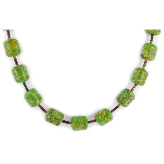 Navajo .925 Sterling Silver Composite Gaspeite Heishi Native American Necklace 17047-1 Navajo .925 Sterling Silver Composite Gaspeite Heishi Native American Necklace 17047-1