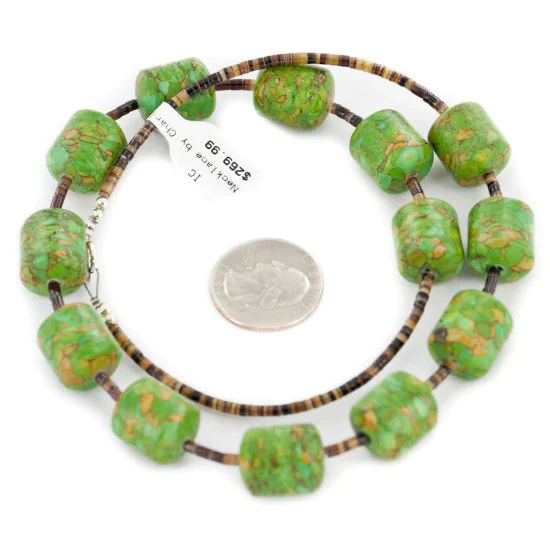 Navajo .925 Sterling Silver Composite Gaspeite Heishi Native American Necklace 17047-1 Navajo .925 Sterling Silver Composite Gaspeite Heishi Native American Necklace 17047-1