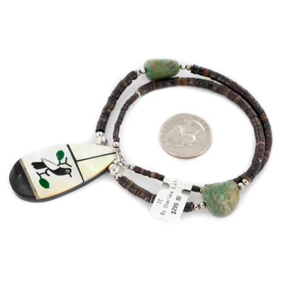 Certified Authentic Bird Inlay Navajo .925 Sterling Silver Natural Turquoise Mother of Pearl Heishi Native American Necklace 15213-281 Certified Authentic Bird Inlay Navajo .925 Sterling Silver Natural Turquoise Mother of Pearl Heishi Native American Necklace 15213-281