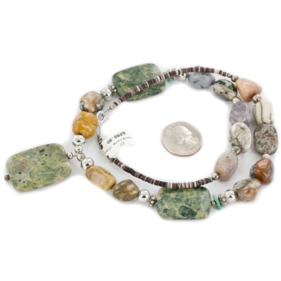 Certified Authentic Navajo .925 Sterling Silver Natural Turquoise Green Jasper Agate Native American Necklace 15422-67