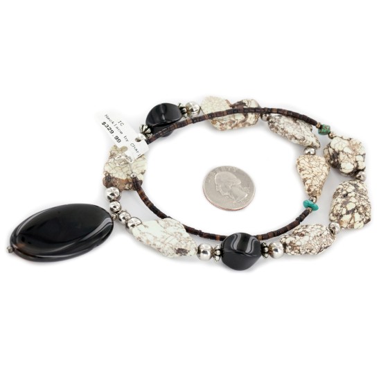 Certified Authentic Navajo .925 Sterling Silver White Howlite Black Onyx Native American Necklace 15778-39