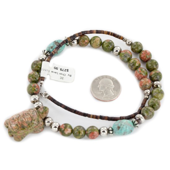 Certified Authentic Turtle Navajo .925 Sterling Silver Natural Turquoise Green Jasper Native American Necklace 12226-44