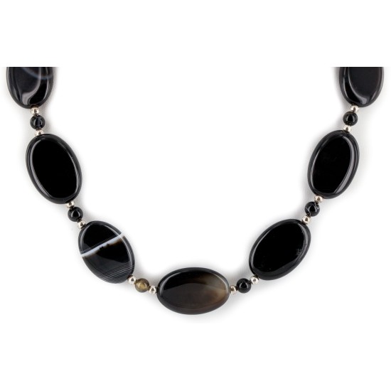 Certified Authentic Navajo Nickel Natural Black Onyx Native American Necklace 25321-2