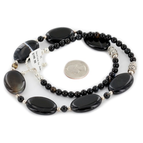Certified Authentic Navajo Nickel Natural Black Onyx Native American Necklace 25321-2