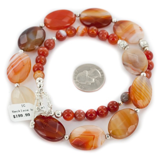 Certified Authentic Navajo Nickel Natural Carnelian Native American Necklace 25321-4