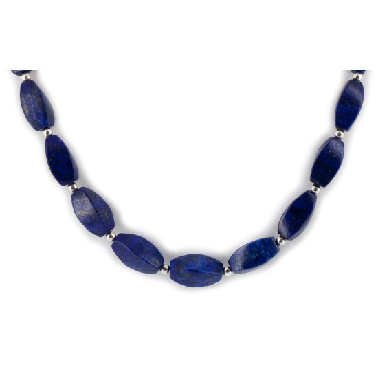 Certified Authentic Navajo Nickel Natural Lapis Lazuli Hematite Native American Necklace 25320-1
