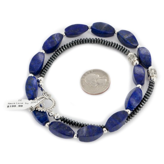 Certified Authentic Navajo Nickel Natural Lapis Lazuli Hematite Native American Necklace 25320-1