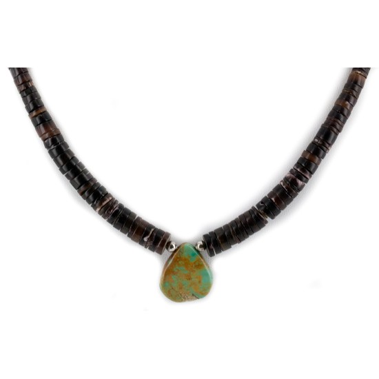 Certified Authentic Drop Navajo .925 Sterling Silver Natural Turquoise Graduated Heishi Native American Necklace 7501008-52