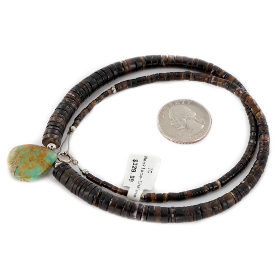 Certified Authentic Drop Navajo .925 Sterling Silver Natural Turquoise Graduated Heishi Native American Necklace 7501008-52