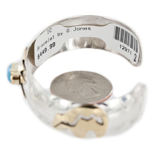 12kt Gold Filled and .925 Sterling Silver Bear Certified Authentic Handmade Navajo Natural Turquoise Native American Bracelet 12971-2