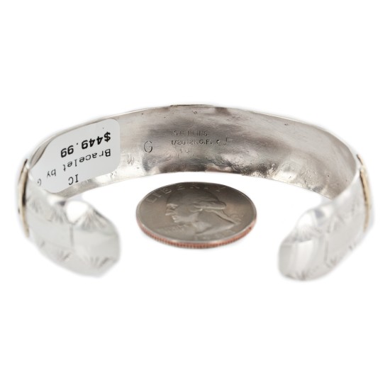 12kt Gold Filled and .925 Sterling Silver Bear Certified Authentic Handmade Navajo Natural Turquoise Native American Bracelet 12971-2