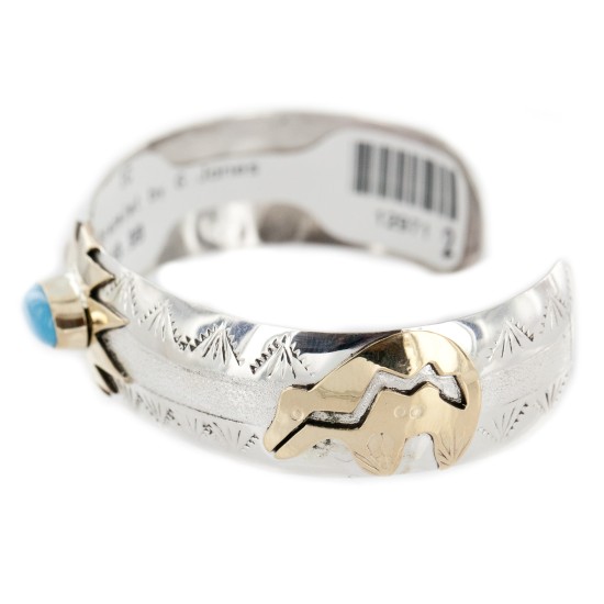 12kt Gold Filled and .925 Sterling Silver Bear Certified Authentic Handmade Navajo Natural Turquoise Native American Bracelet 12971-2