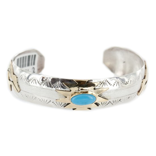 12kt Gold Filled and .925 Sterling Silver Bear Certified Authentic Handmade Navajo Natural Turquoise Native American Bracelet 12971-2