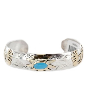 12kt Gold Filled and .925 Sterling Silver Kokopelli Certified Authentic Handmade Navajo Natural Turquoise Native American Bracelet 12966