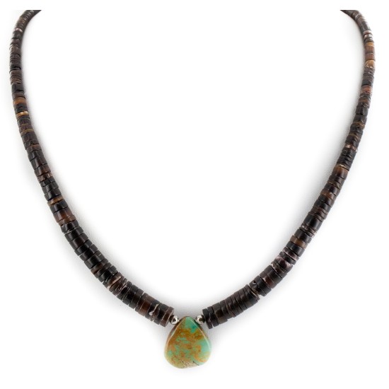 Certified Authentic Drop Navajo .925 Sterling Silver Natural Turquoise Graduated Heishi Native American Necklace 7501008-52