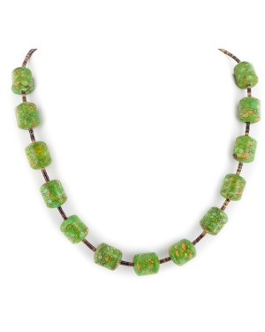 Certified Authentic Navajo .925 Sterling Silver Composite Gaspeite Heishi Native American Necklace 17047-1