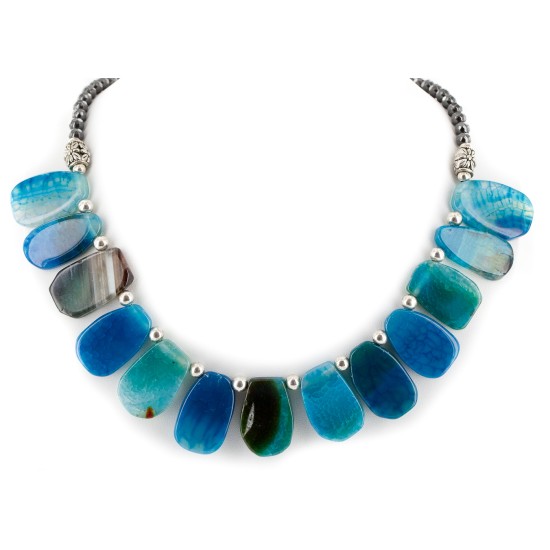 Certified Authentic Navajo Nickel Dyed Quartz Hematite Native American Necklace 25321-1