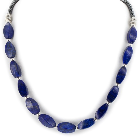 Certified Authentic Navajo Nickel Natural Lapis Lazuli Hematite Native American Necklace 25320-1