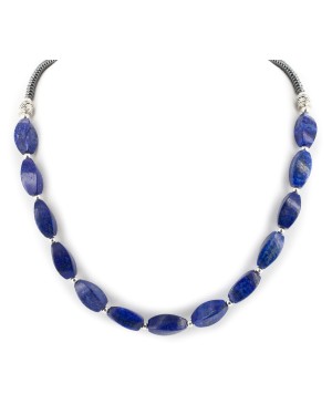 Certified Authentic Navajo Nickel Natural Lapis Lazuli Hematite Native American Necklace 25320-2